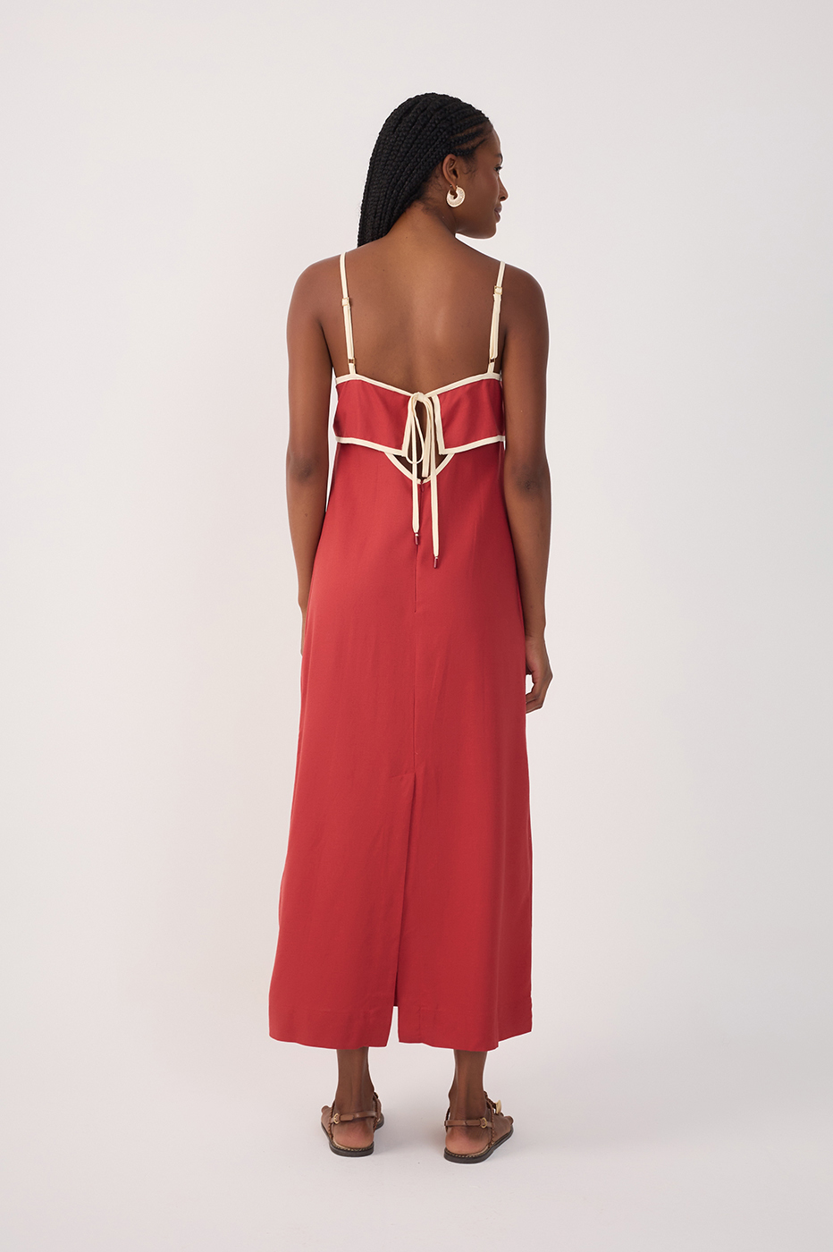 Red Flap Neckline Straps Midi Dress
