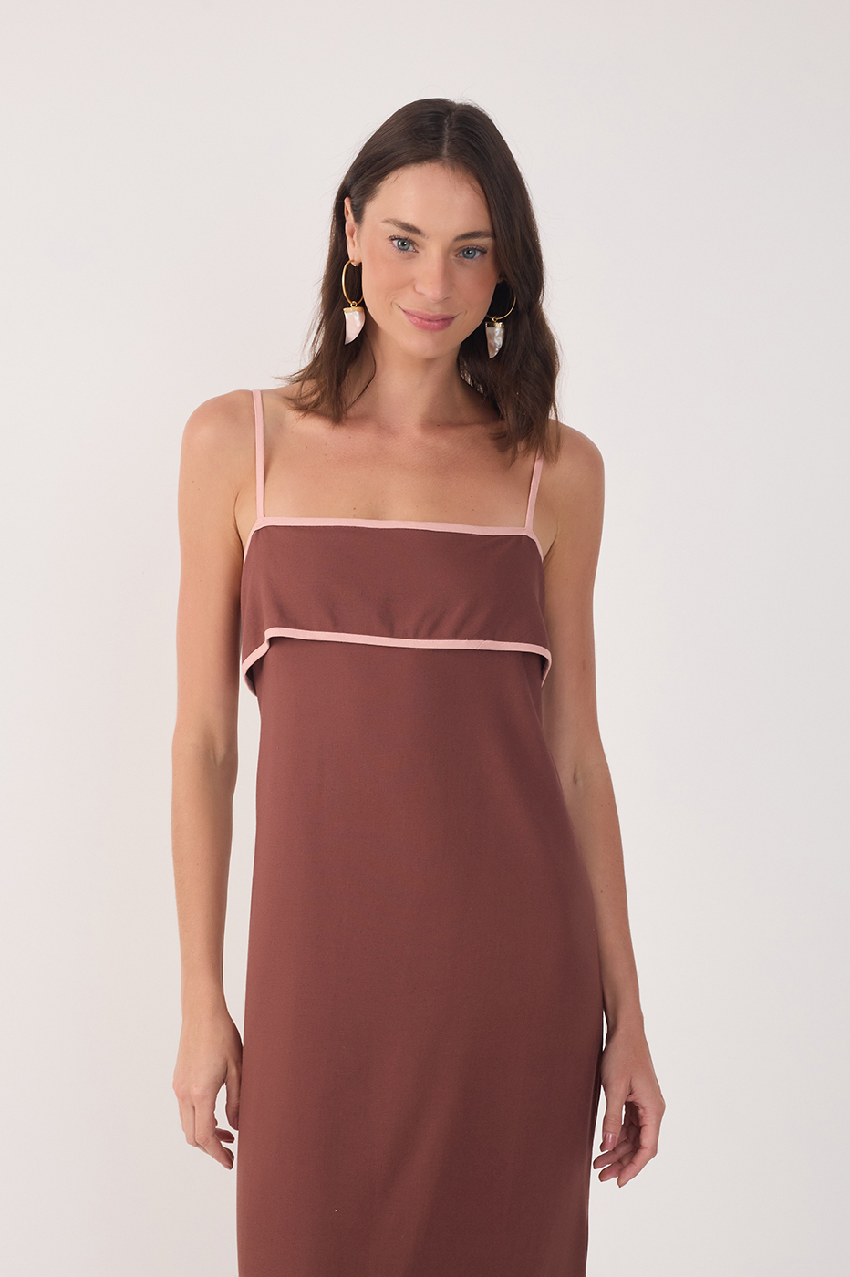 Brown Flap Neckline Straps Midi Dress