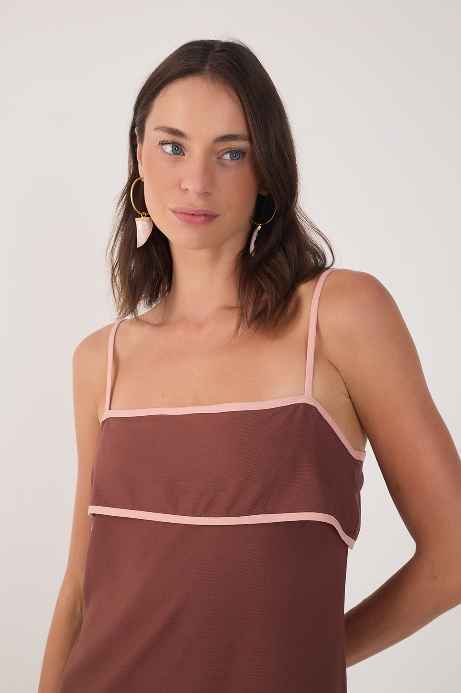 Brown Flap Neckline Straps Midi Dress