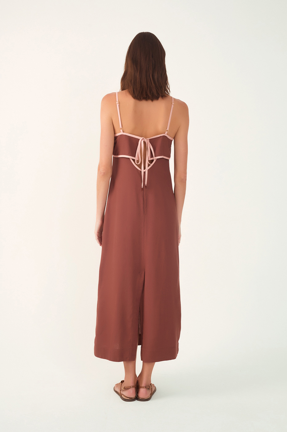Brown Flap Neckline Straps Midi Dress