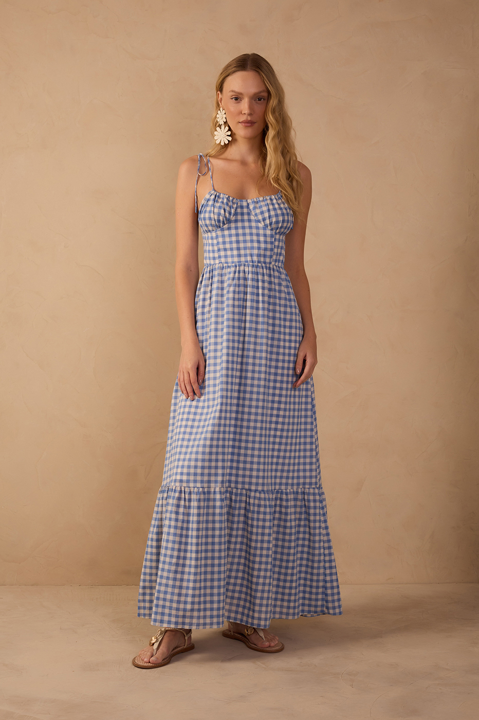 Blue Adjustable Neck Tiered Maxi Dress