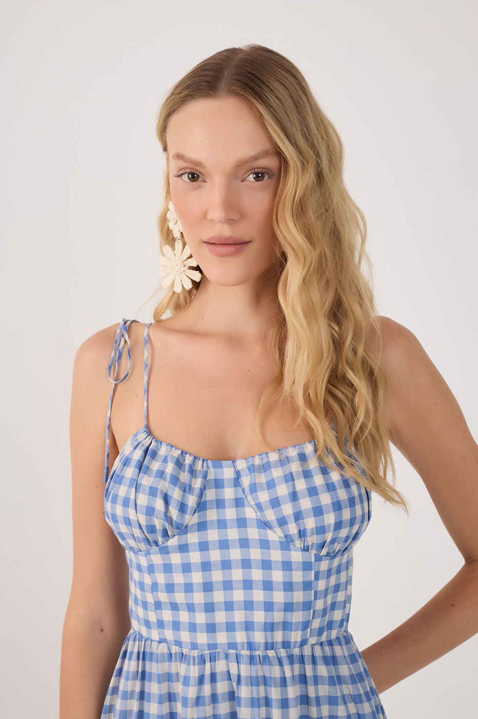 Blue Adjustable Neck Tiered Maxi Dress