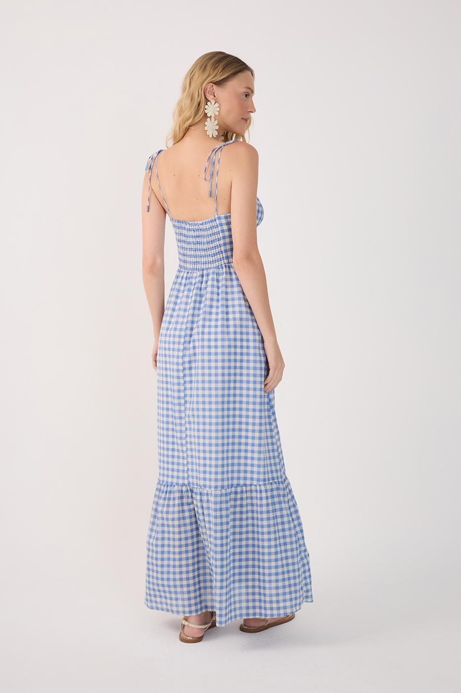 Blue Adjustable Neck Tiered Maxi Dress