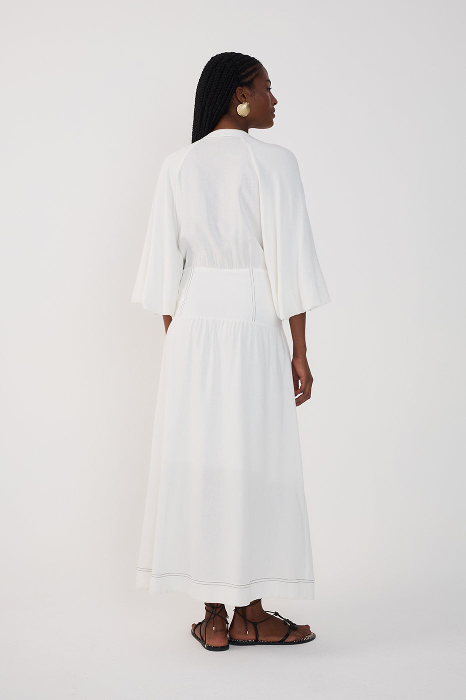 Off-White V Neck Buttoned Maxi Dress