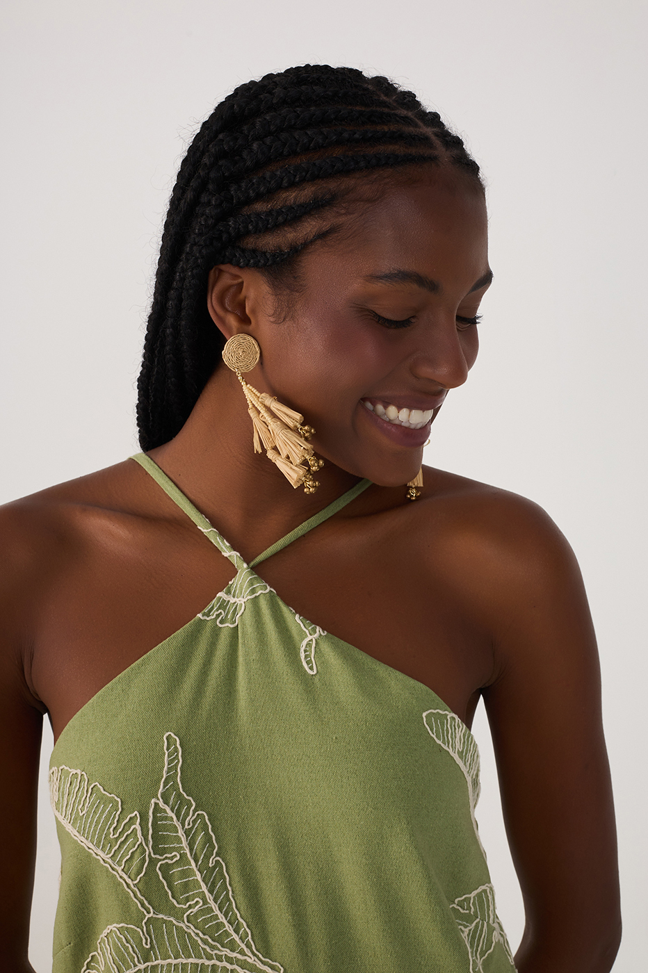 Green Halter Neck Embroidered Maxi Dress