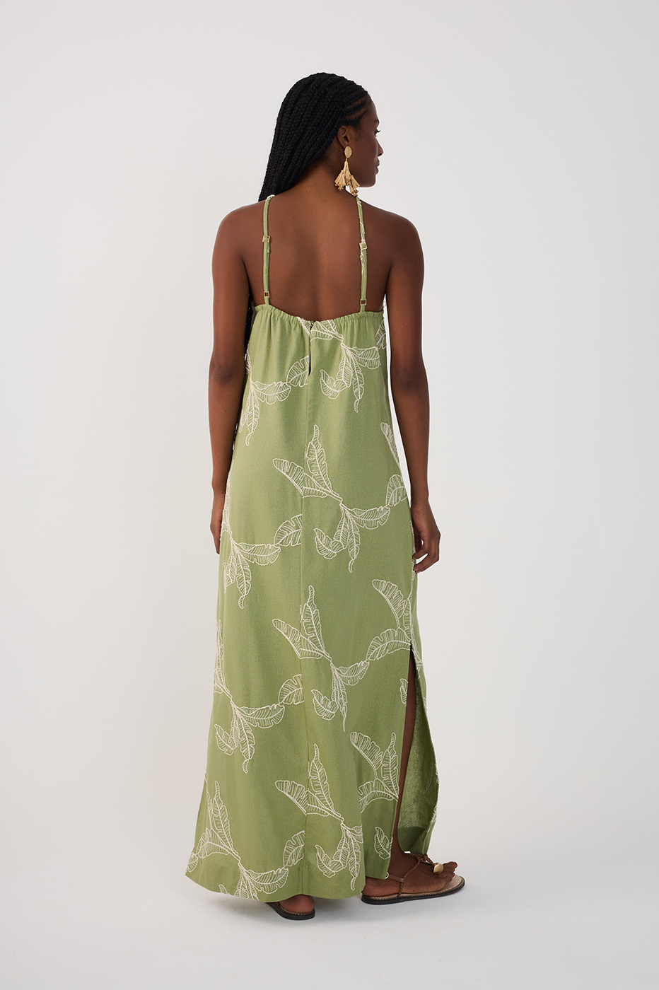 Green Halter Neck Embroidered Maxi Dress