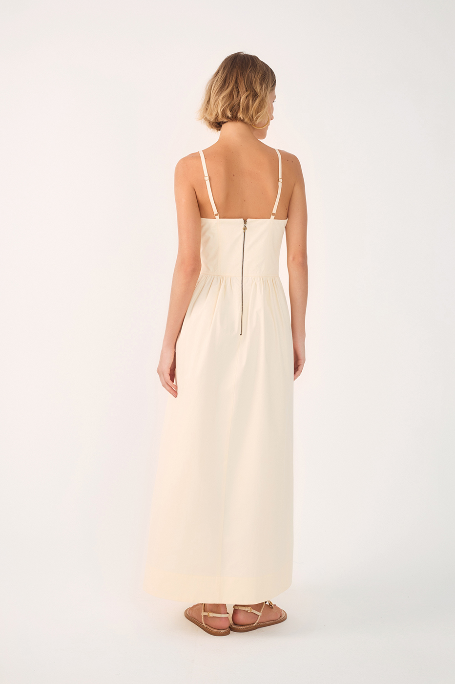 Beige Corset Bodice Straps Midi Dress