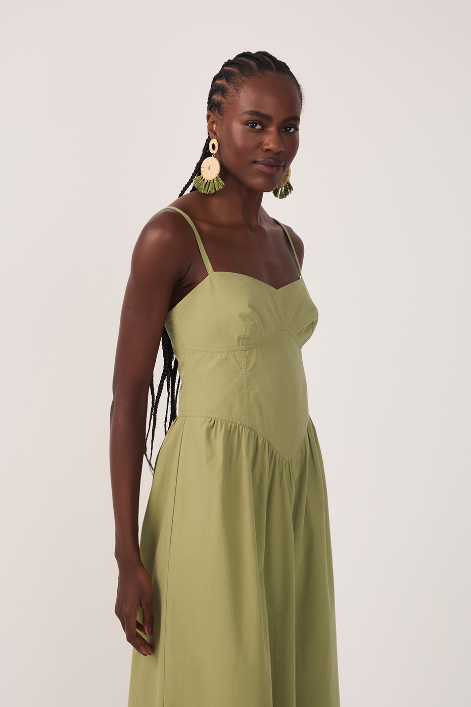 Green Corset Bodice Straps Midi Dress