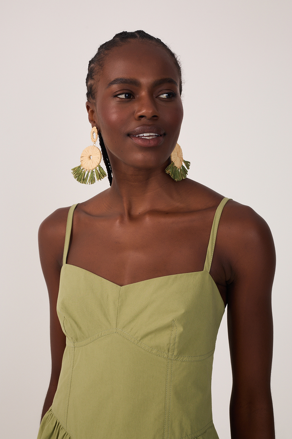 Green Corset Bodice Straps Midi Dress