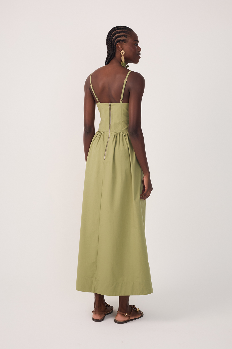 Green Corset Bodice Straps Midi Dress