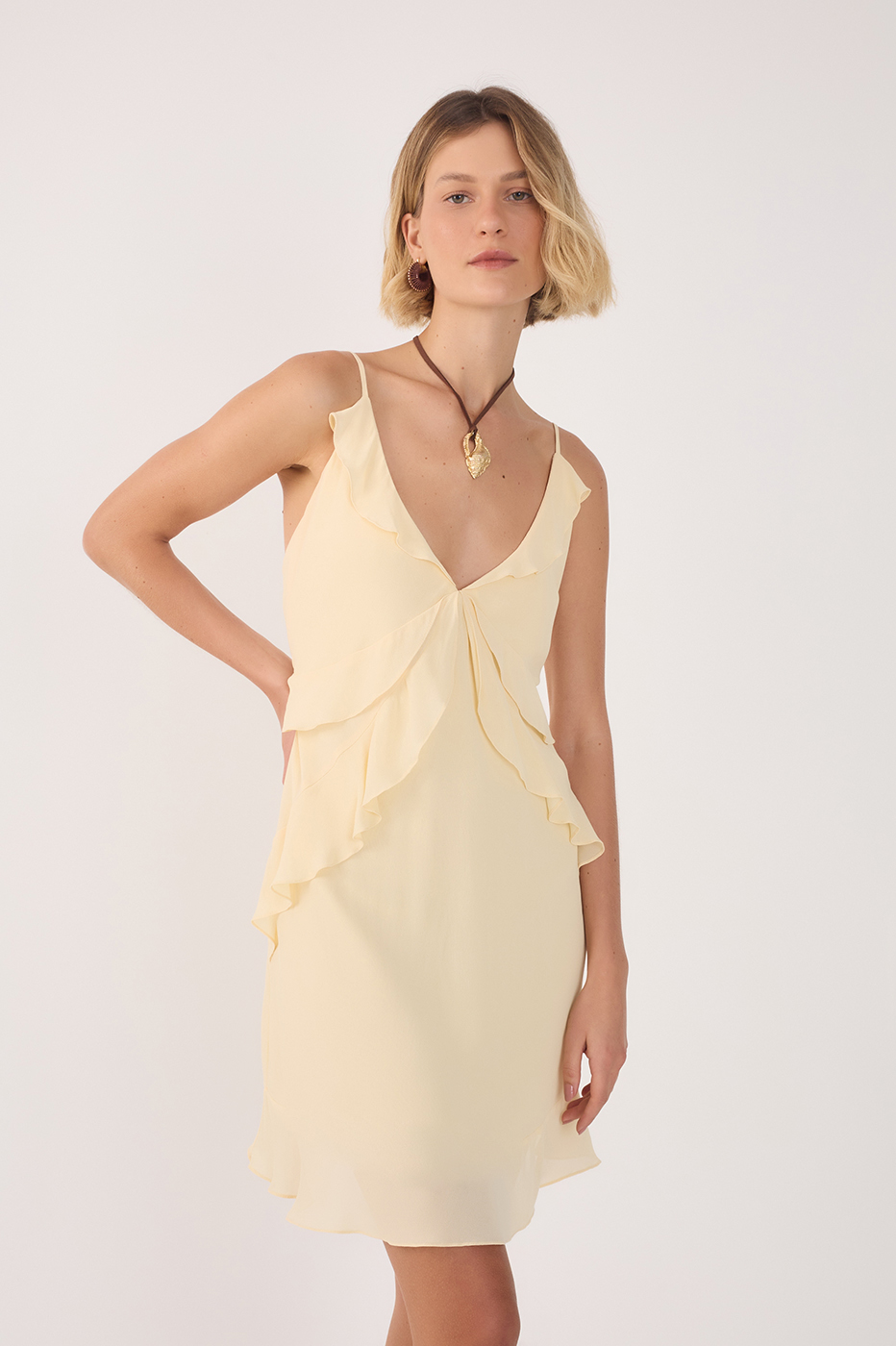 Beige Concha Layered V Neck Mini Dress
