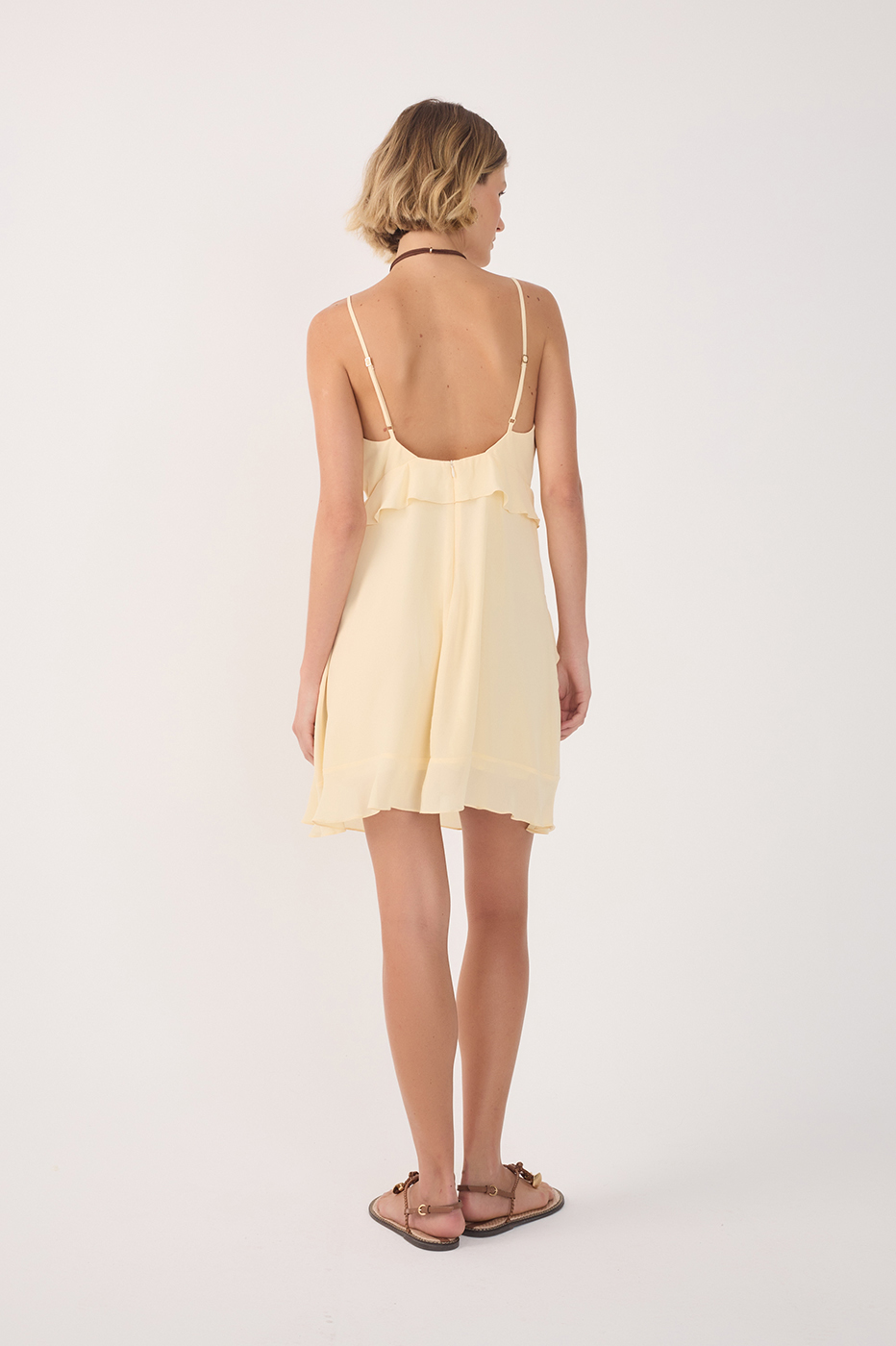 Beige Concha Layered V Neck Mini Dress