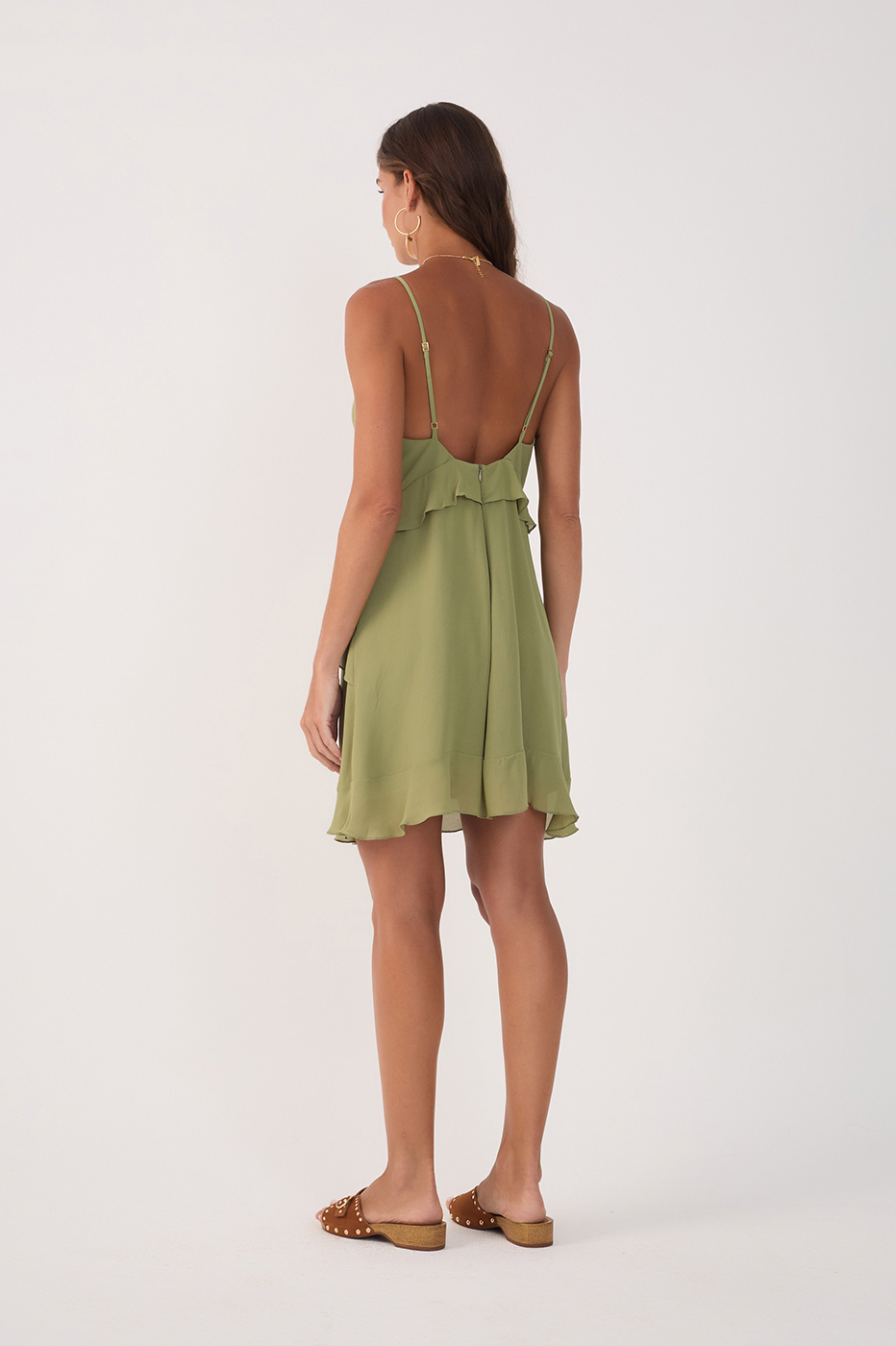 Green Layered V Neck Mini Dress