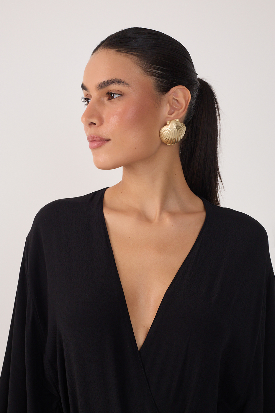 Black V Neck Wrap Long Sleeve Maxi Dress