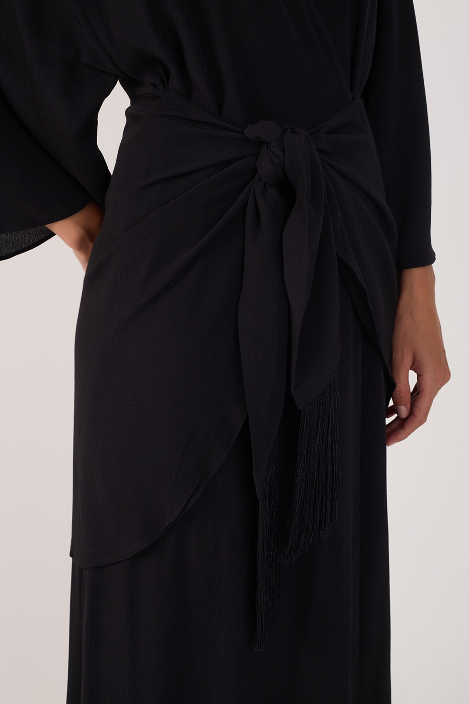 Black V Neck Wrap Long Sleeve Maxi Dress