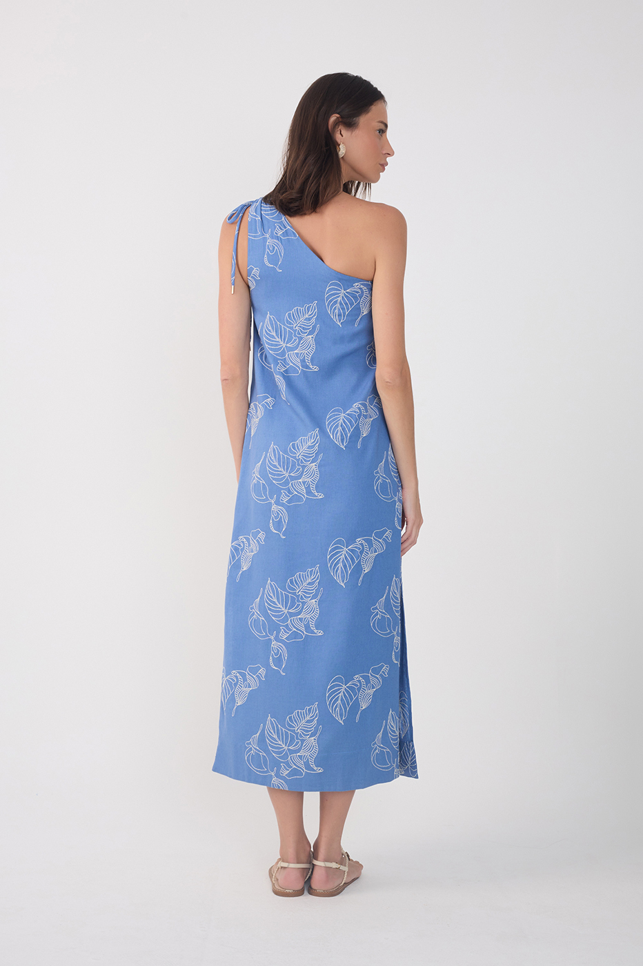 Blue One-Shoulder Embroidered Maxi Dress