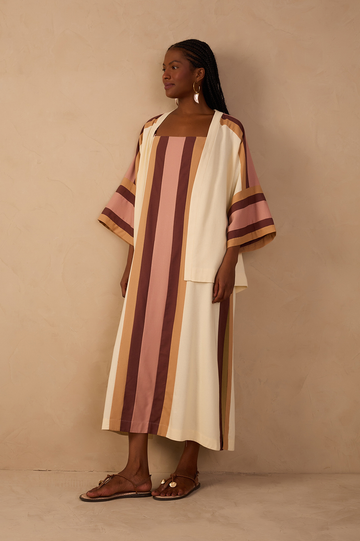 Multicolor Square Neck Kimono Midi Dress