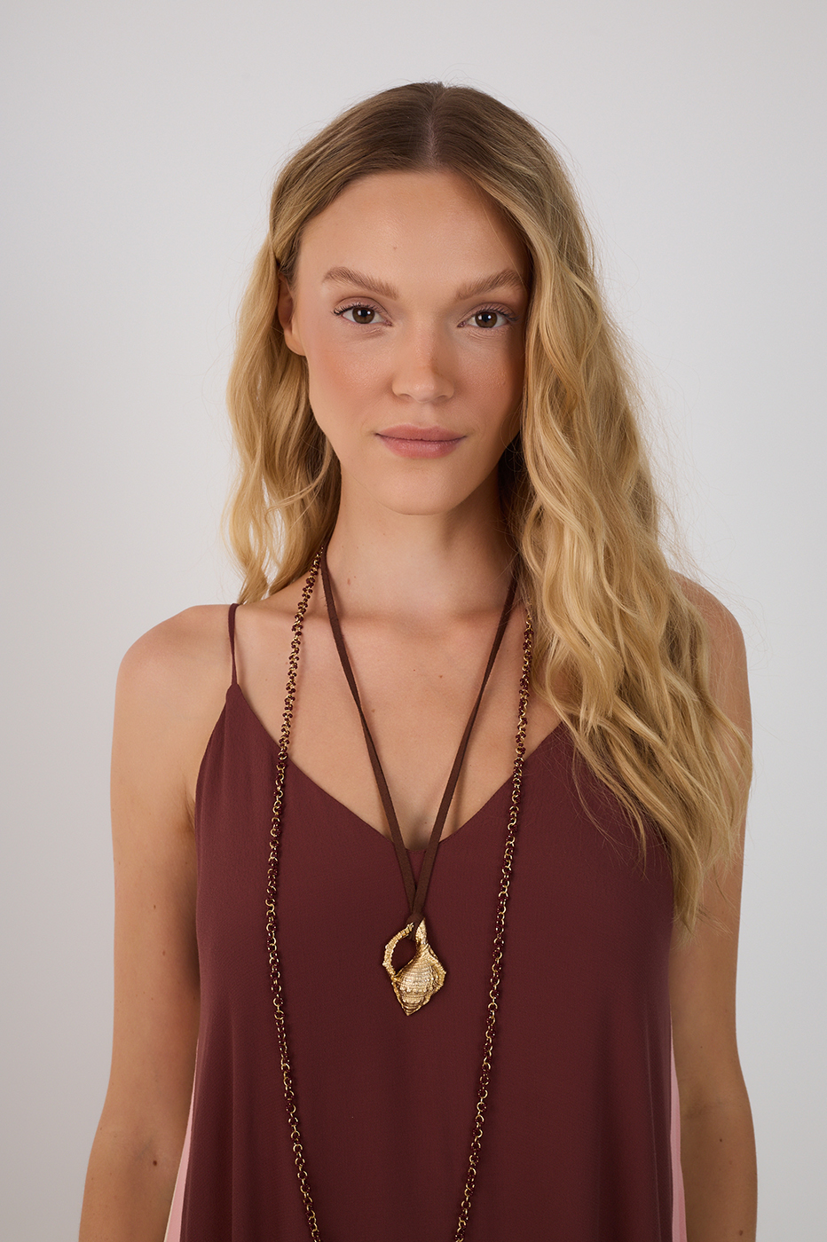 Brown V Neck Sleeveless Crepe Maxi Dress