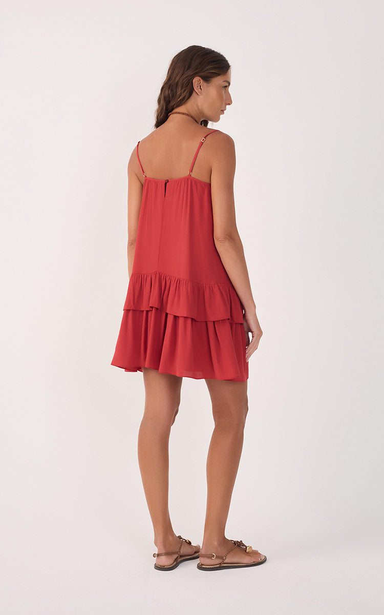 Red Sleeveless Layered Crepe Mini Dress