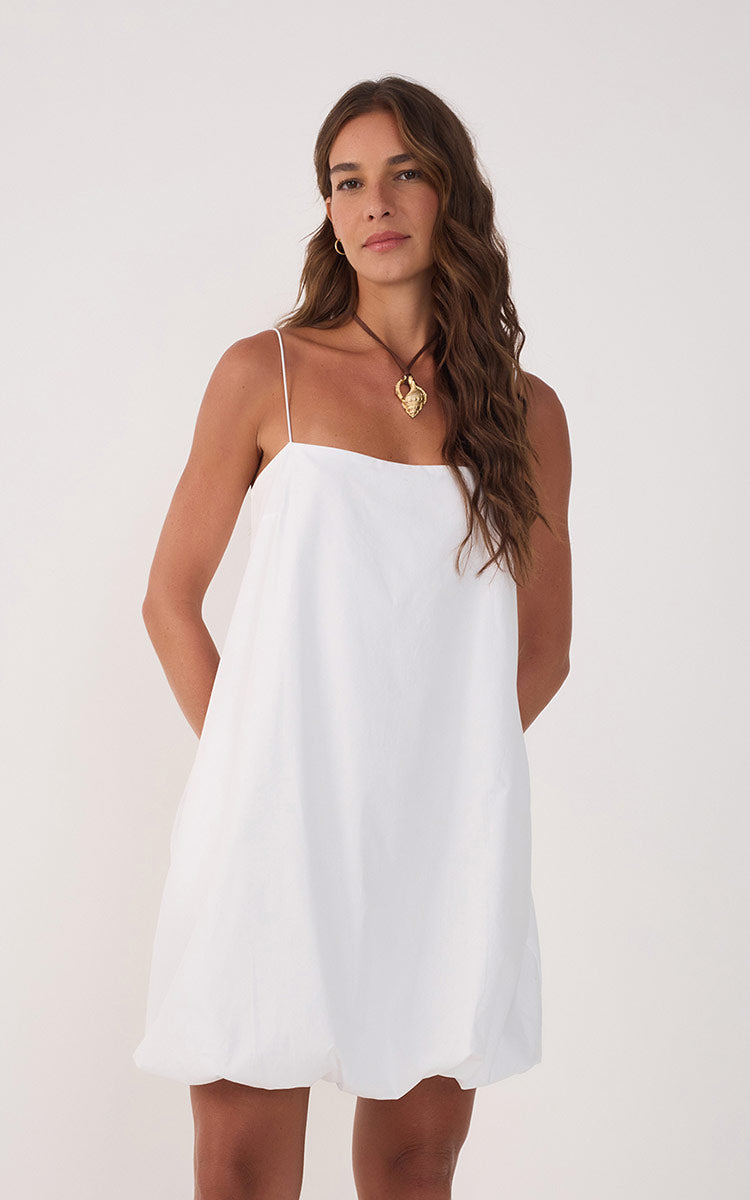 White Cotton Balloon Mini Dress