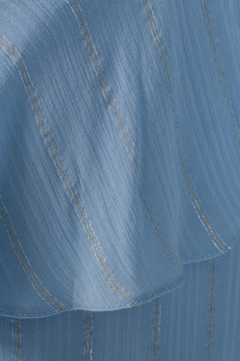 Blue Lurex Sleeveless Ruffled Midi Dress