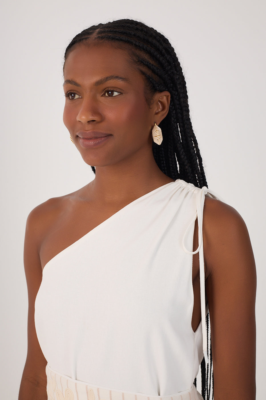 CROPPED LINEN EMBROIDERED YOKE DRESS