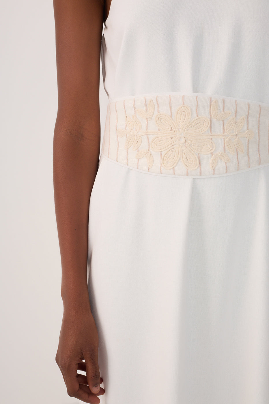 CROPPED LINEN EMBROIDERED YOKE DRESS