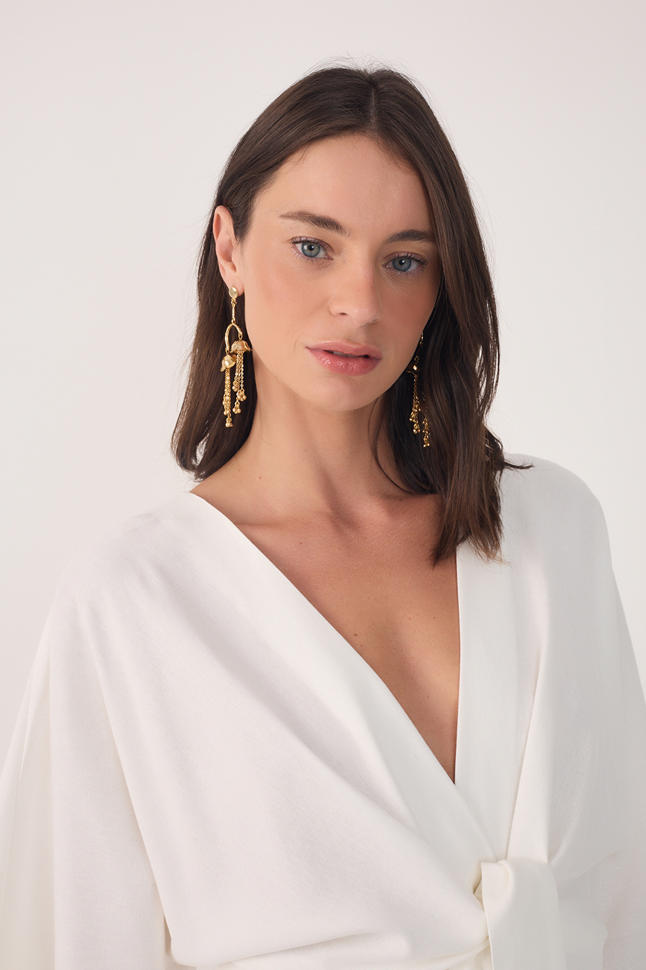 Off White Linen Short Balloon Sleeve Dress