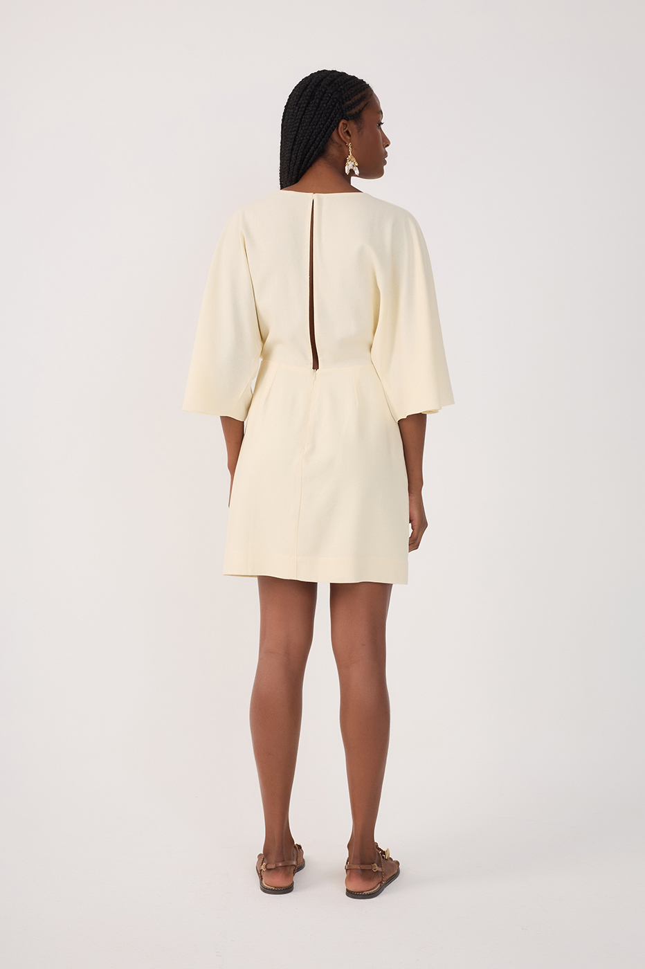 Beige Front Knot Kimono Sleeve Mini Dress