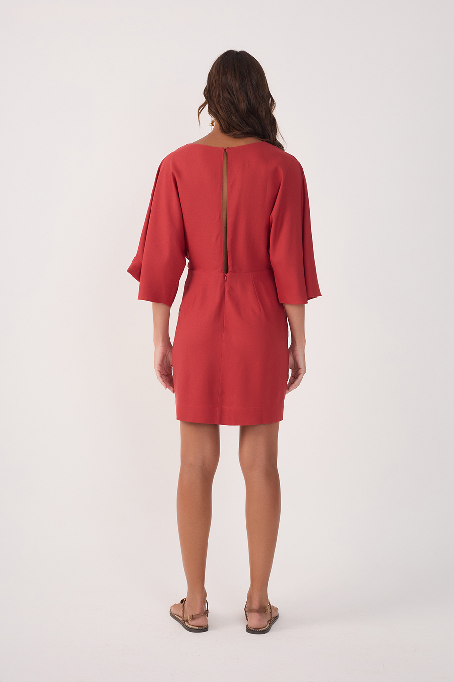 Red Front Knot Kimono Sleeve Mini Dress