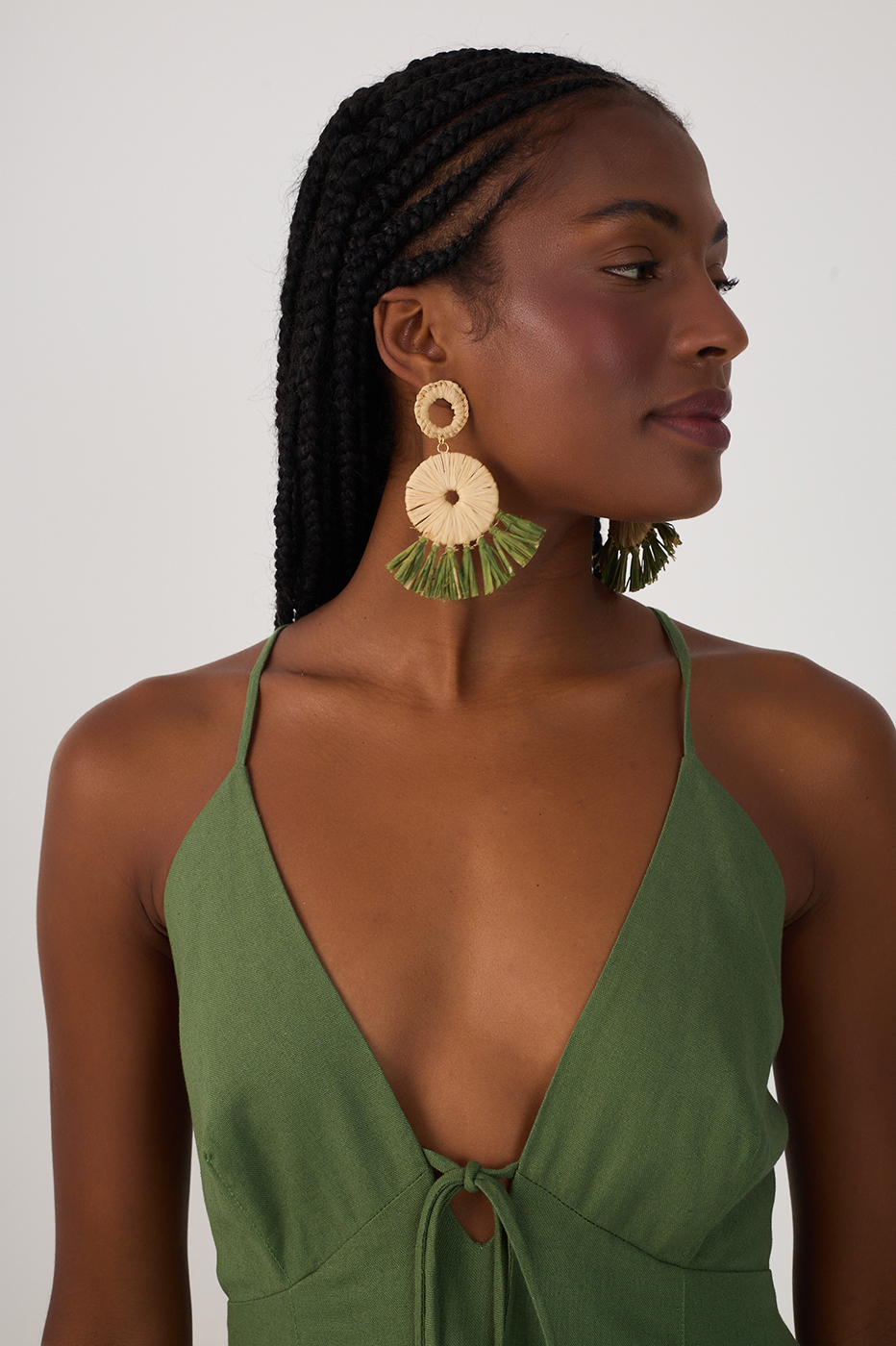 Green Front Ties Side Slits Midi Dress