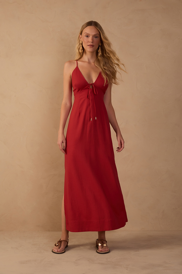 Cropped Linen Tie Dress
