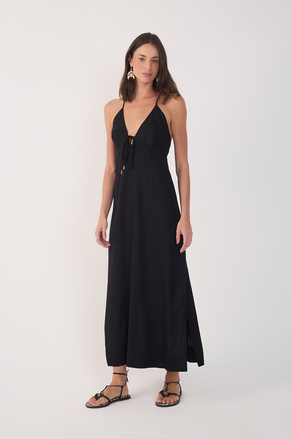 Cropped Linen Tie Dress