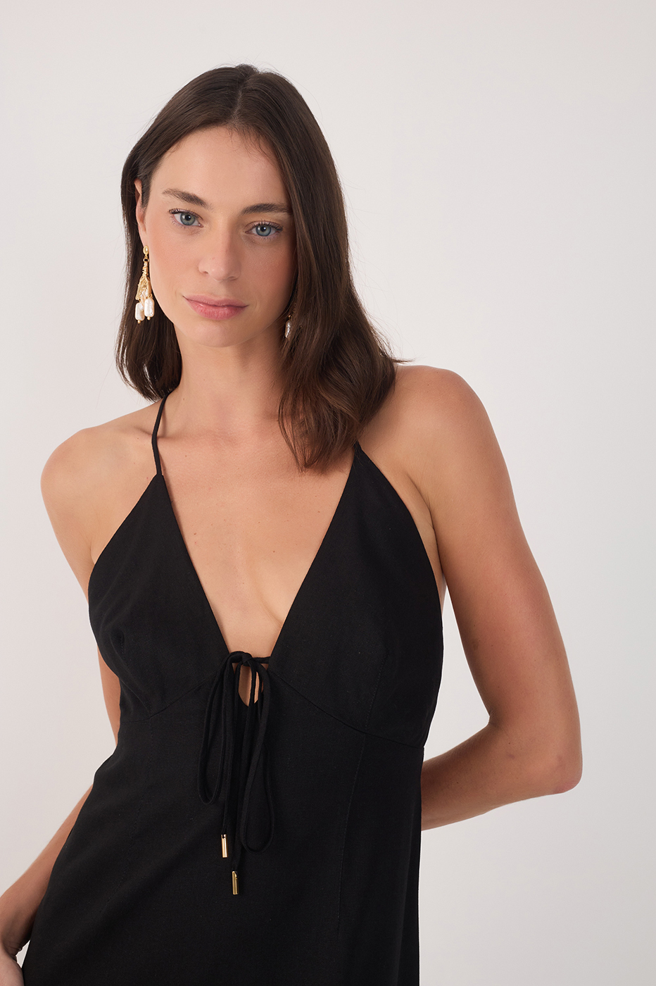 Cropped Linen Tie Dress