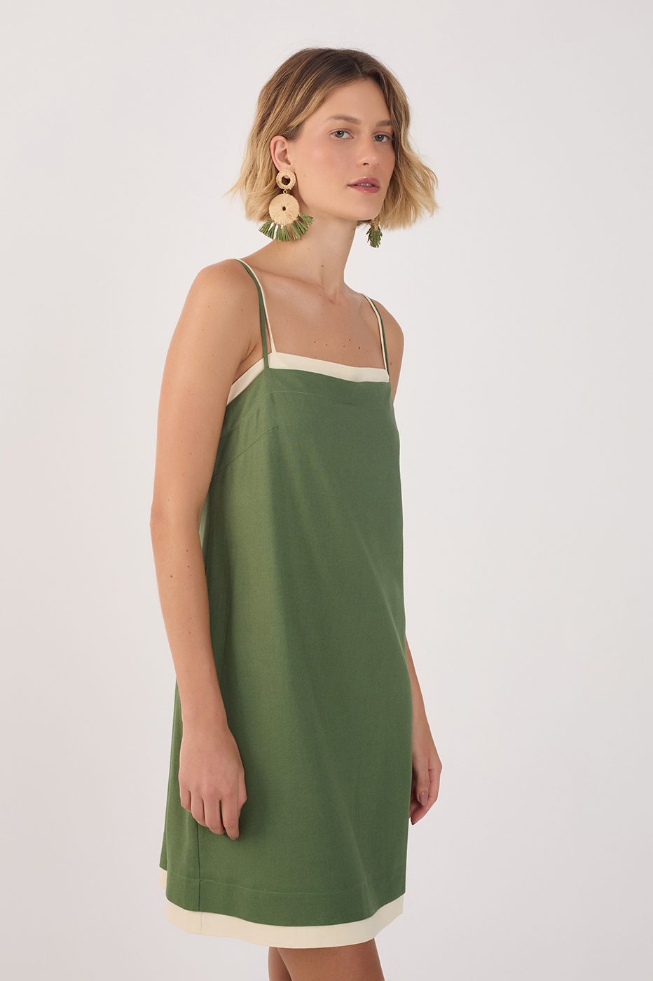 Green Square Neck Sleeveless Mini Dress