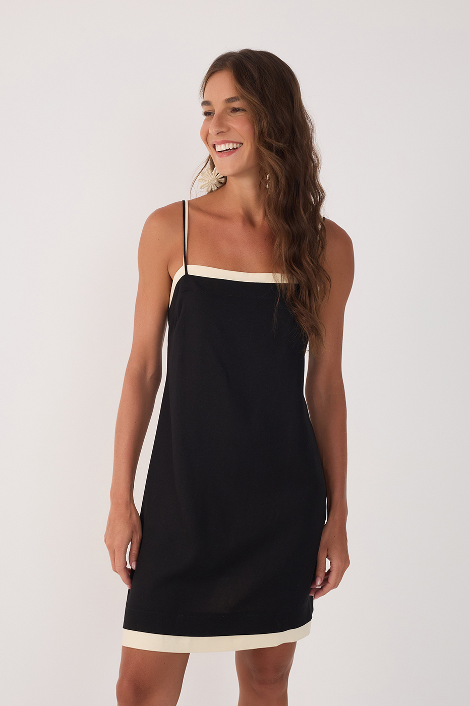 Black Square Neck Sleeveless Mini Dress