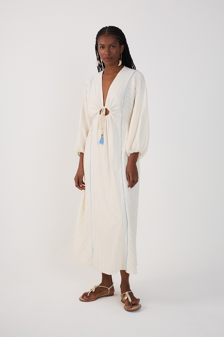 Blue Front Cut-Out Long Sleeve Maxi Dress