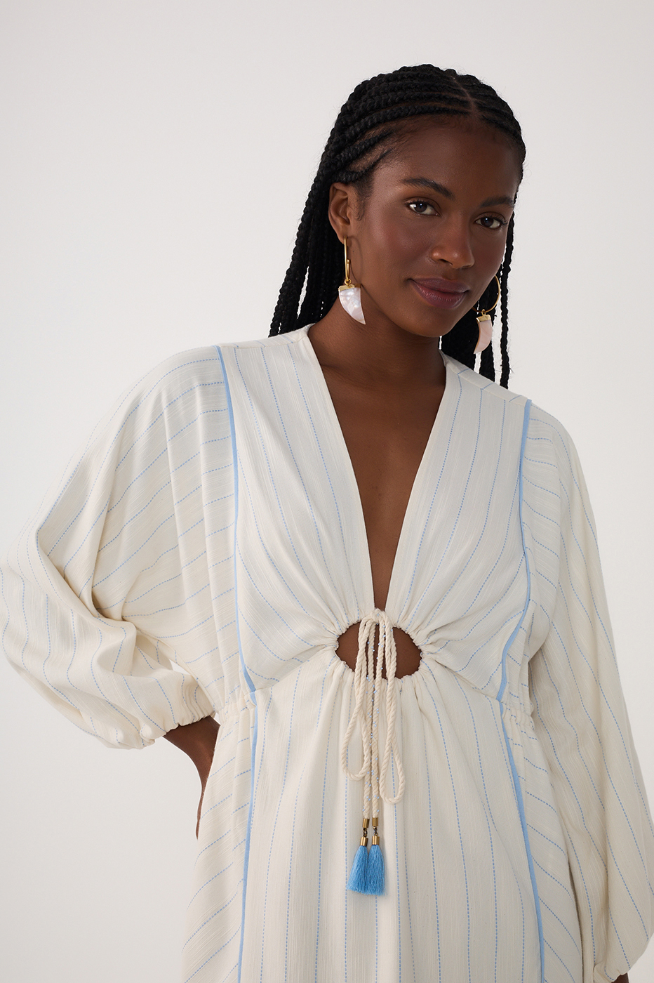 Blue Front Cut-Out Long Sleeve Maxi Dress