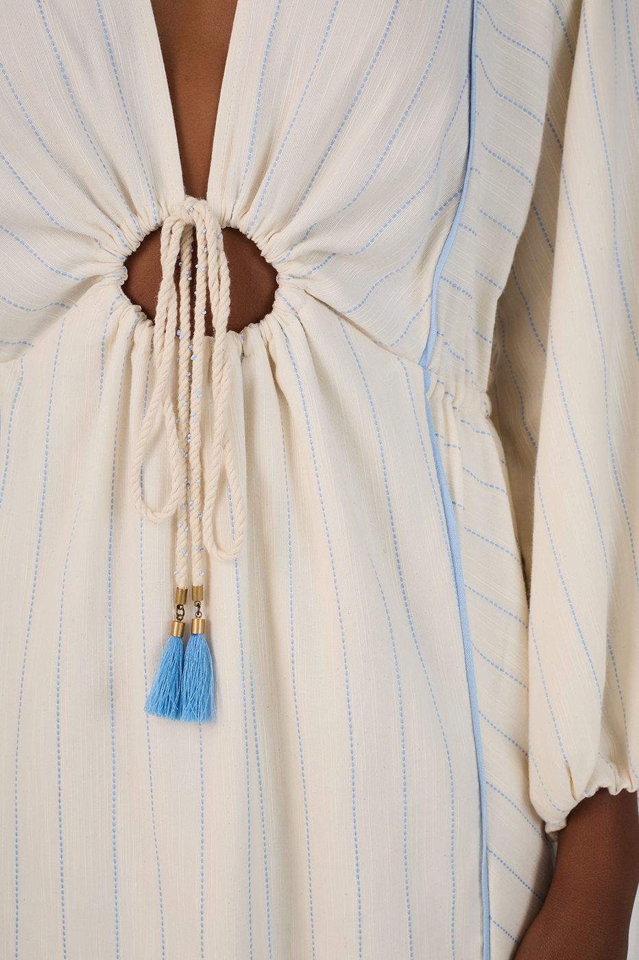 Blue Front Cut-Out Long Sleeve Maxi Dress