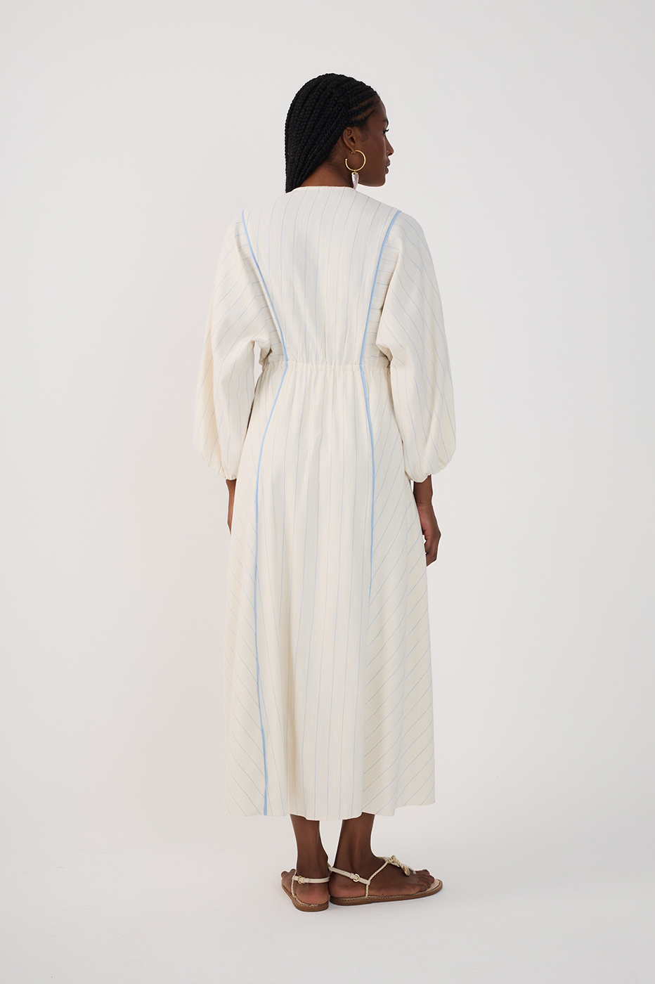 Blue Front Cut-Out Long Sleeve Maxi Dress