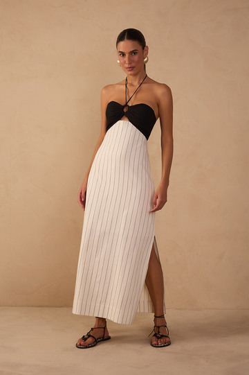 Off-White Stripes Side Slits Midi Dress