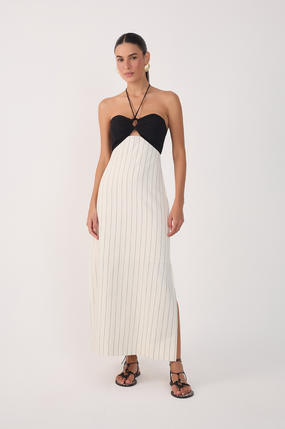 Off-White Stripes Side Slits Midi Dress
