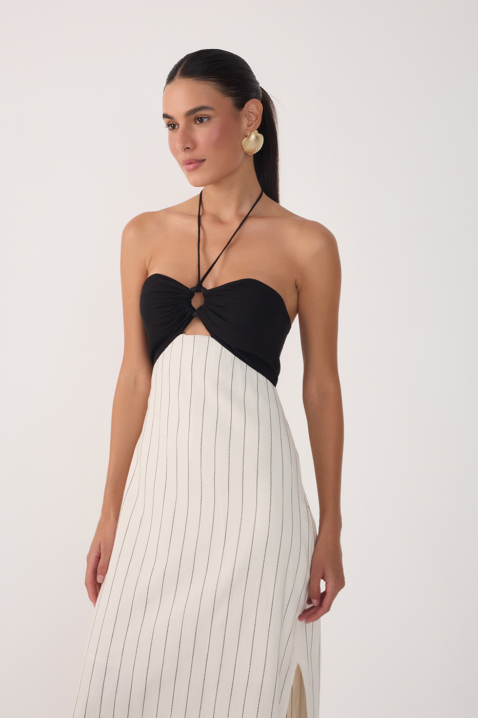Off-White Stripes Side Slits Midi Dress