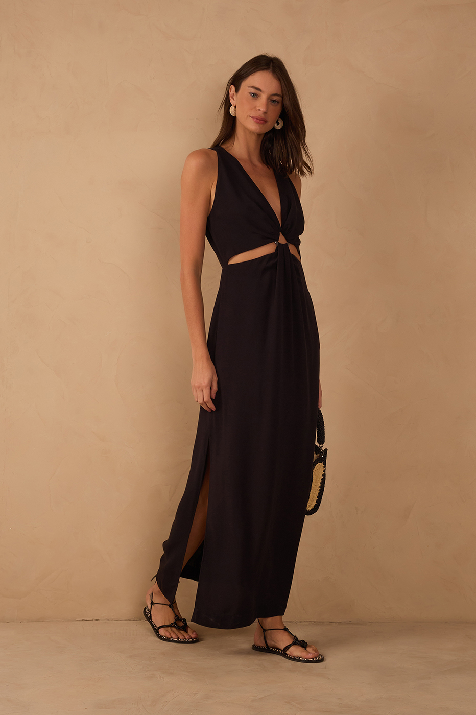 Black Cut-Out Bodice Side Slits Maxi Dress