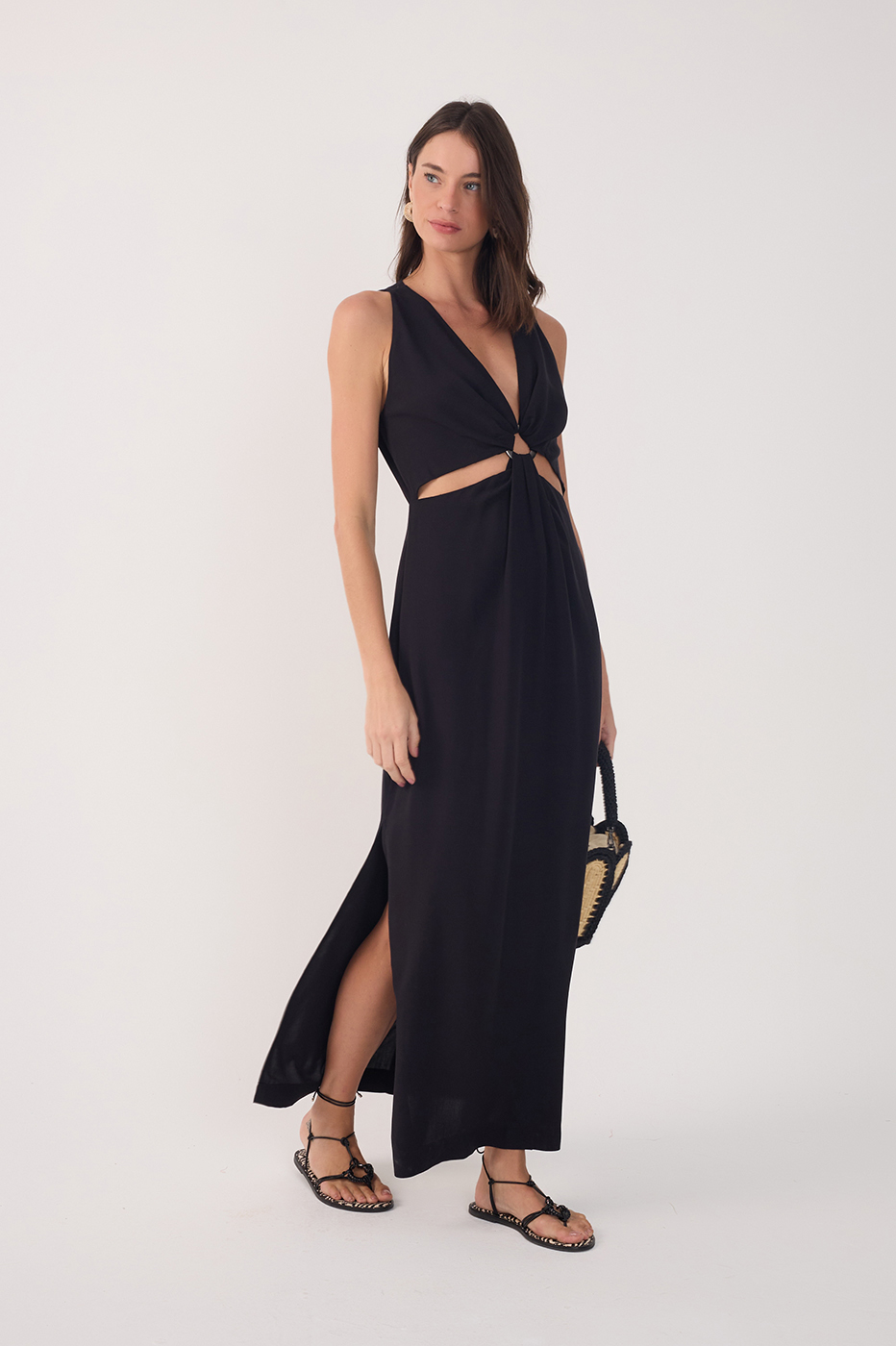 Black Cut-Out Bodice Side Slits Maxi Dress