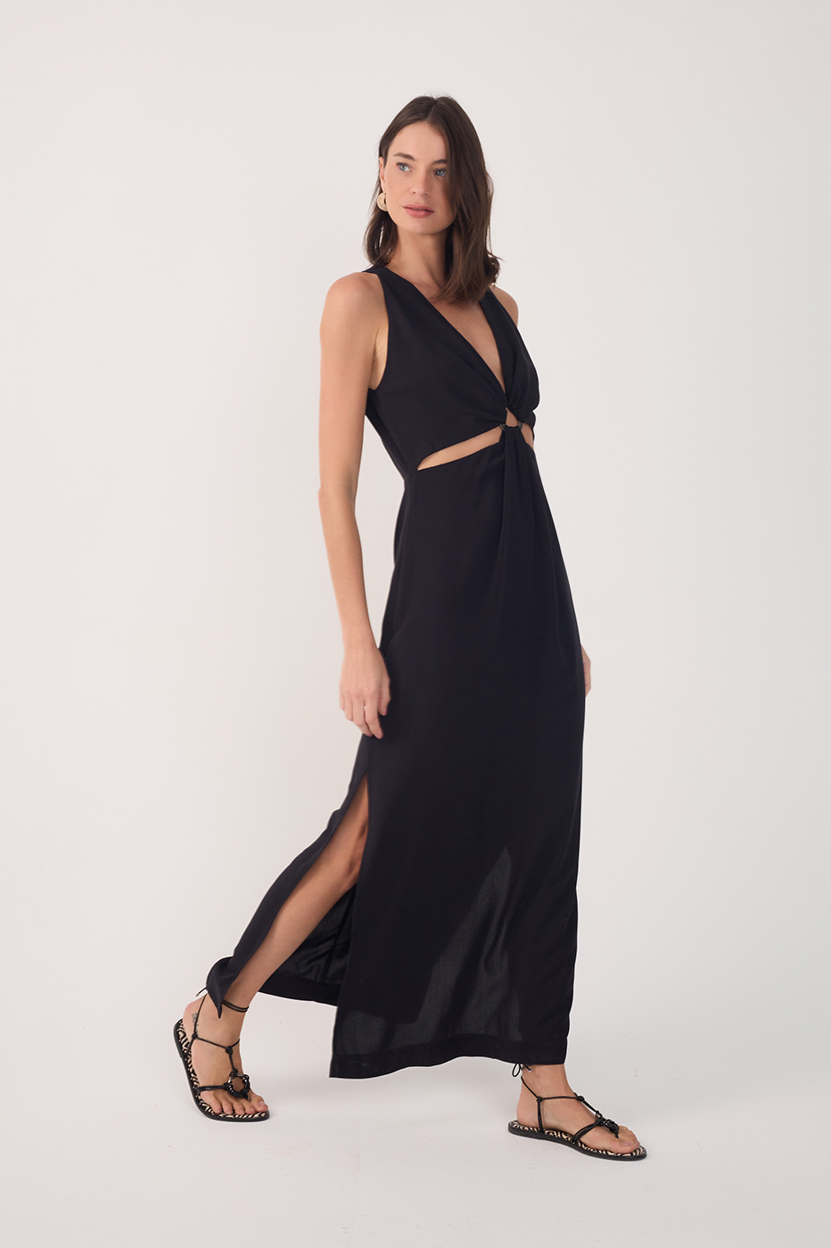 Black Cut-Out Bodice Side Slits Maxi Dress