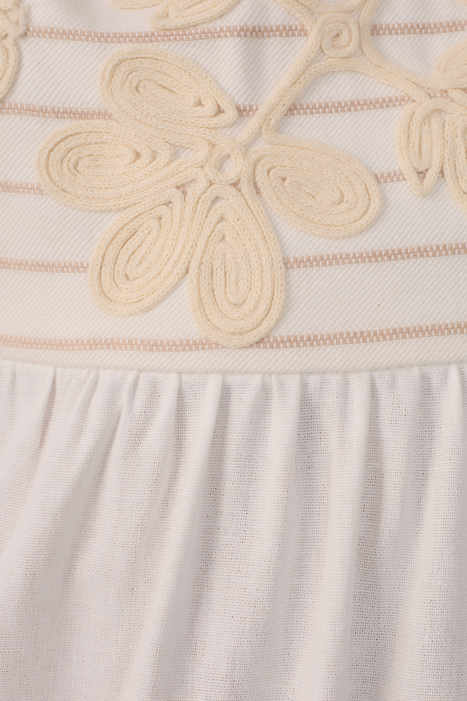 SHORT LINEN EMBROIDERED YOKE DRESS