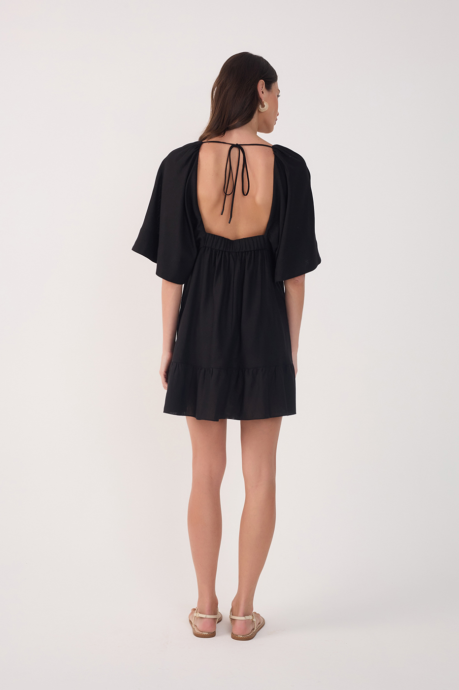 Black Embroidered Puff Sleeve Mini Dress