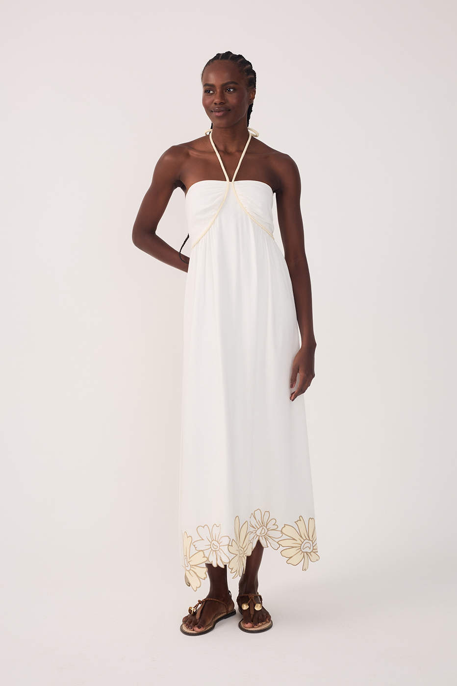 Off-White Embroidered Linen Midi Dress