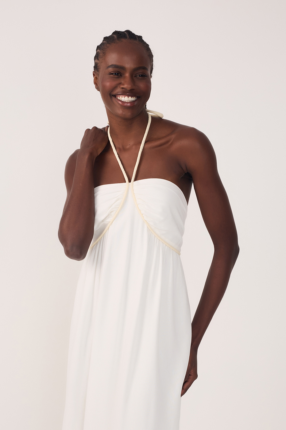 Off-White Embroidered Linen Midi Dress